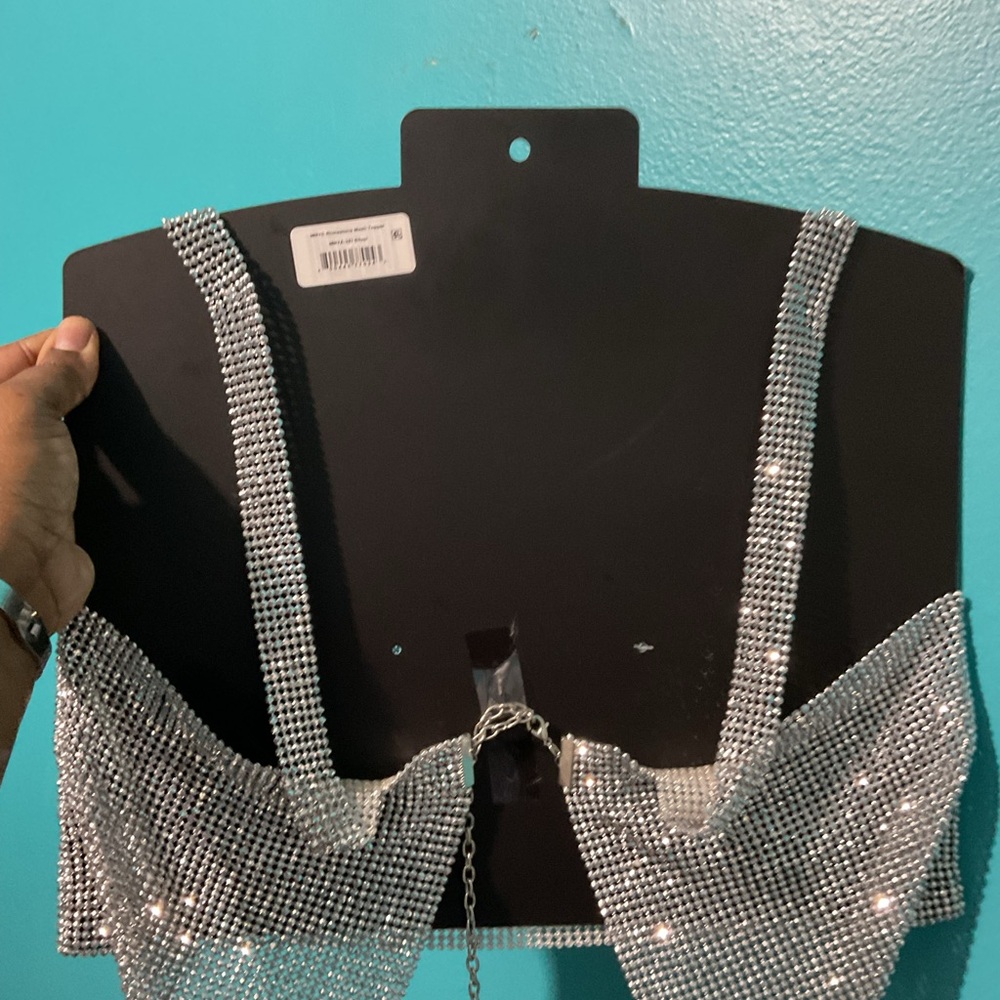 Silver Rhinestone Mesh Bralette